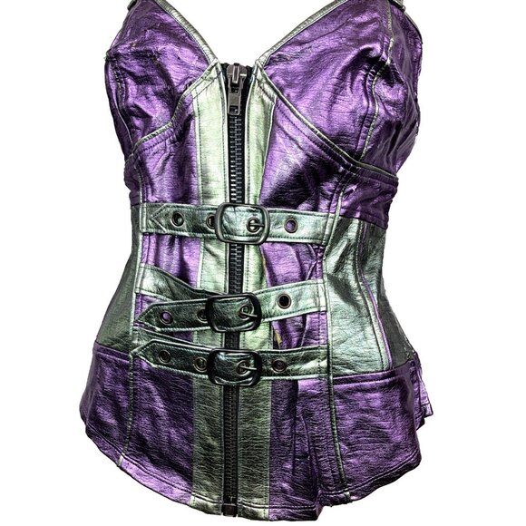 XL Vintage Lip Service Vice Purple Cyberpunk corset Military Steampunk Goth - Picture 3 of 15
